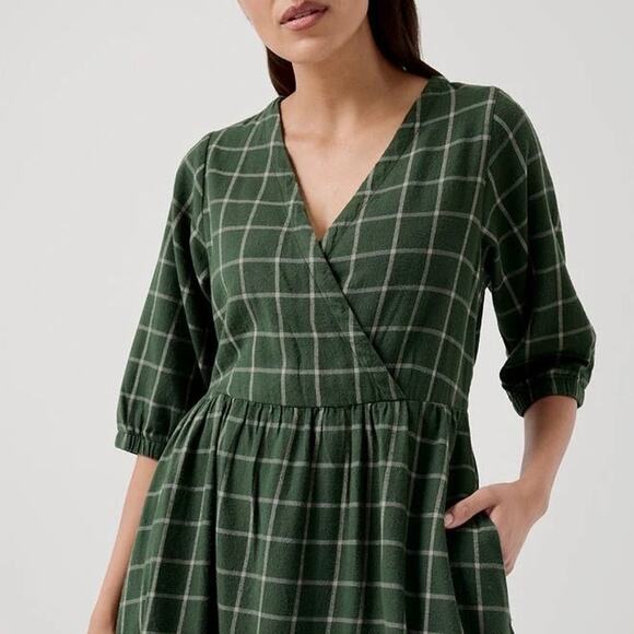 PACT Fireside Flannel Crossover Midi Dress Mountain View Check Green XL - Picture 3 of 13